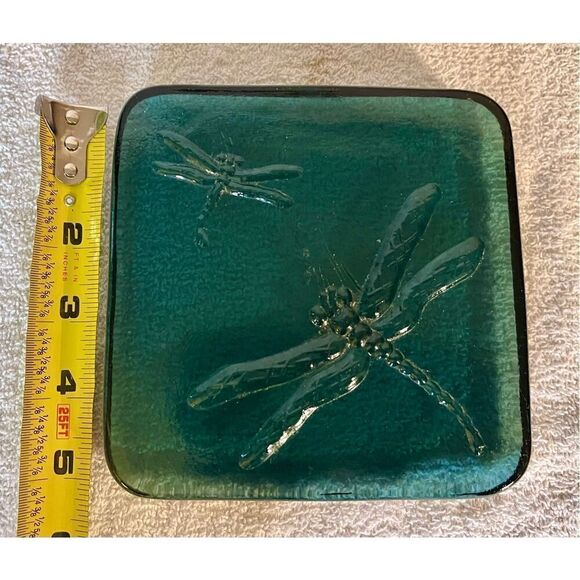 Vintage Embossed Square Glass Dragonfly Paperweight - Heavy - Picture 3 of 3